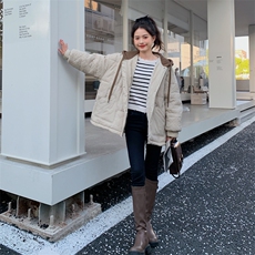 24冬装新品毛线帽拼接连帽宽松羽绒服外套2C050-1071-P255-K348，女装羽绒服，2C050