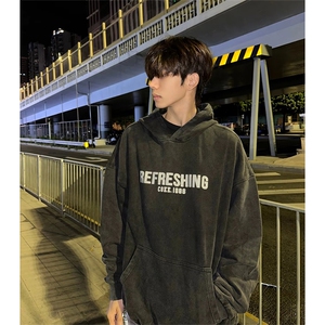 得物抖音高品质 360克重磅做旧炒雪花印花连帽水洗卫衣 ASL1603图片
