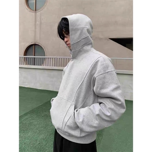 抖音得物高品质二开美式高街重磅结构辑明线纹理连帽卫衣外套W109图片