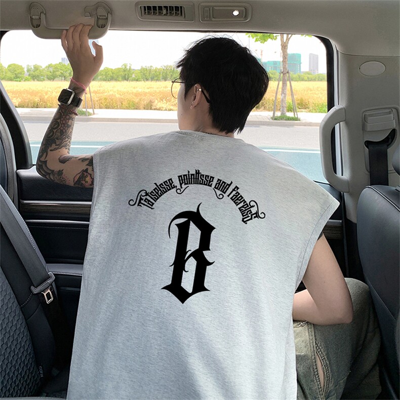 可48小时发货支持抖音得物来样二开240克重磅美式纯棉背心无袖t恤，男装T恤，电商A486