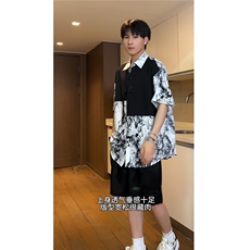 夏款风盘扣拼接短袖衬衫男夏季宽松休闲半袖衬衣CS605-特P33，男装衬衫，电商A006