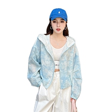 【炫光刺绣】欧洲站新款连帽刺绣提花洋气百搭薄款防晒衣，女装短外套，深水步