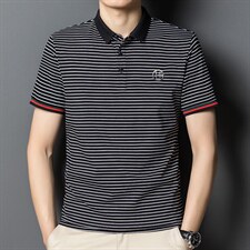 夏季新款男士条纹短袖T恤薄款男装青年休闲时尚Polo体恤衫上衣图片