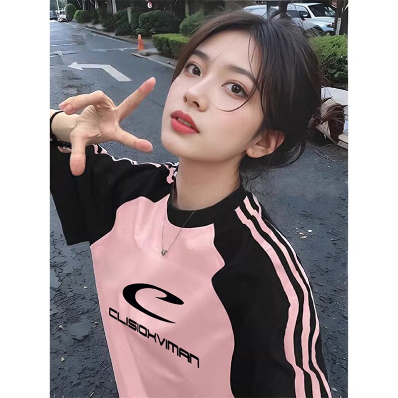 夏季美式高街重磅纯棉三条杠织带插肩撞色男女短袖T恤CZ37-特P25,男装T恤,电商A486