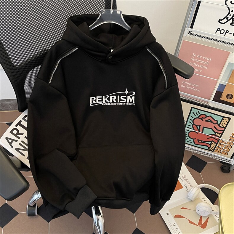 加绒加厚冬款男连帽卫衣字母印花拉链保暖棉衣外套WY187P65,男装卫衣,星座1013-1