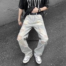 牛仔裤男夏季薄款美式高街vibe风破洞宽松休闲长裤子N0764-P43，男装牛仔裤，星座308B-1