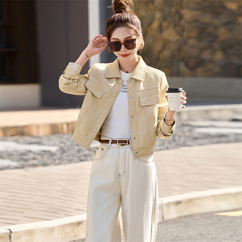 主推小个子短皮衣外套25春季新款洋气女士修身显瘦pu皮夹克机车服，女装皮衣，美拉德工厂直营店