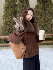 现货90绒白鸭绒羽绒服女2025冬新款鹿皮绒时尚洋气显瘦保暖外套，女装羽绒服，韩然一族