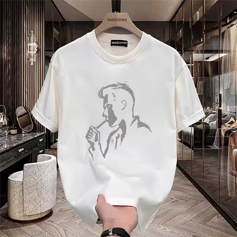 高品质纯棉短袖t恤男帅气简约纯白男衫圆领半袖潮流薄款体恤,男装T恤,星座218-1（原230）