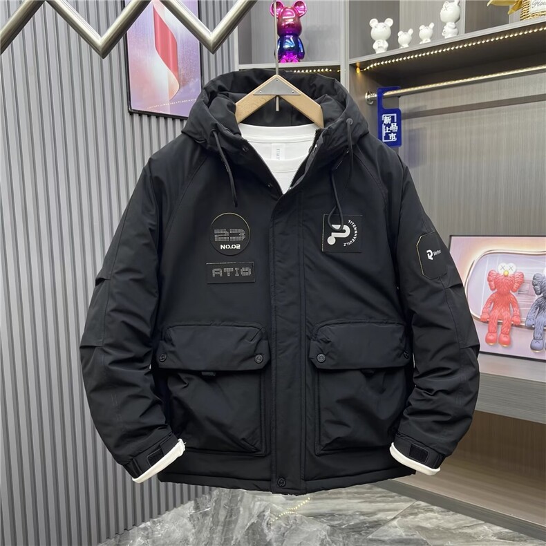 冬季连帽工装加厚棉服男潮流美式痞帅白鸭绒冲锋衣保暖抗寒外套,男装棉衣,星座218-1（原230）