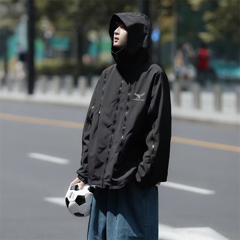 秋季新款美式潮流宽松百搭休闲夹克日系连帽工装外套男W5817-P54,男装夹克,星座512-2