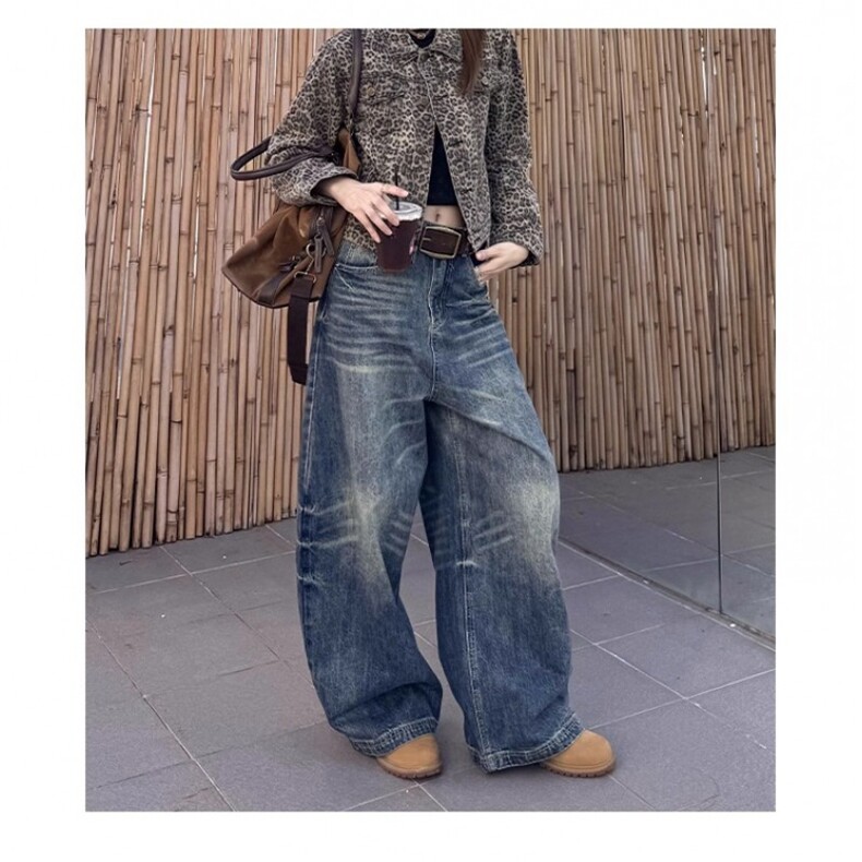 美式复古宽松水洗弯刀牛仔裤男女阔腿高街cleanfit长裤WLN400-P55,男装牛仔裤,星座1008