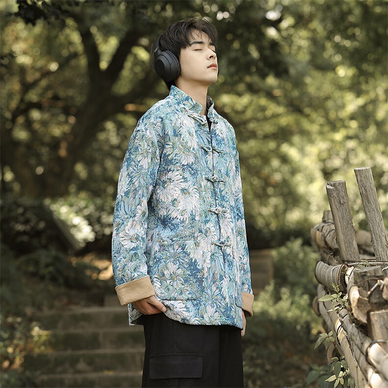 新中式风油画提花盘扣加厚立领夹克长袖休闲外套JK93,男装夹克,星座305A（原312A-1）