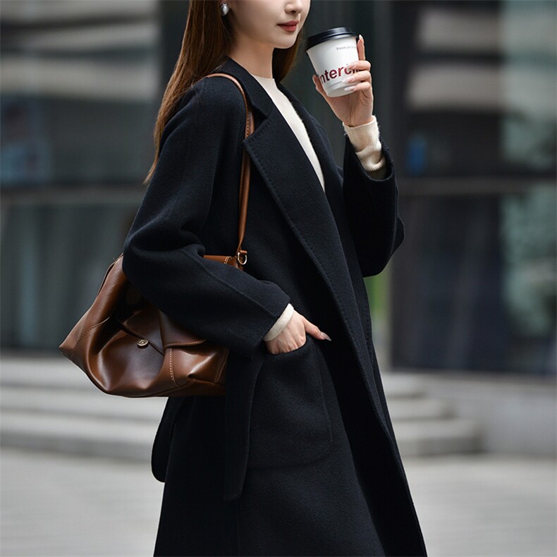 2024秋冬季新款女短款双面呢羊毛大衣气质显高百搭,女装双面呢大衣,亿美羊绒