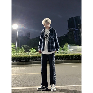 牛仔裤美式花纹高街裤子图片