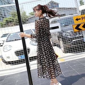 优雅 韩版 荷叶袖 甜美 百搭 圆领七分袖 连衣裙 碎花 2021年夏季 短袖图片