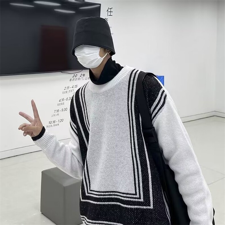 圆领毛衣男港味2023秋季复古日系针织衫加厚鹿毛绒M5526P45,男装针织衫/毛衣,星座1116-2