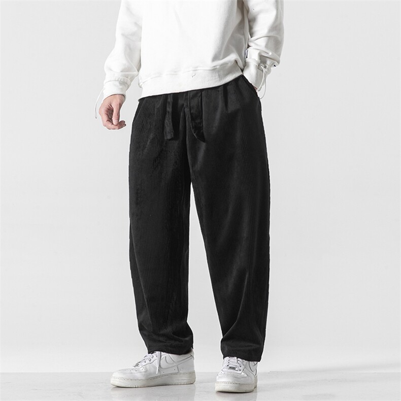 冬季新款重磅潮牌灯芯绒休闲裤男士腰带宽松直筒裤子男潮D505/P60图片