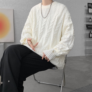 8XL-M麻花毛衣男宽松大码慵懒风情侣圆领针织衫线衣外套MY1512P65图片
