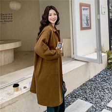 深卡其色中长款灯芯绒夹棉大衣2C167-895-P195-K278，女装棉衣/棉服，2C167