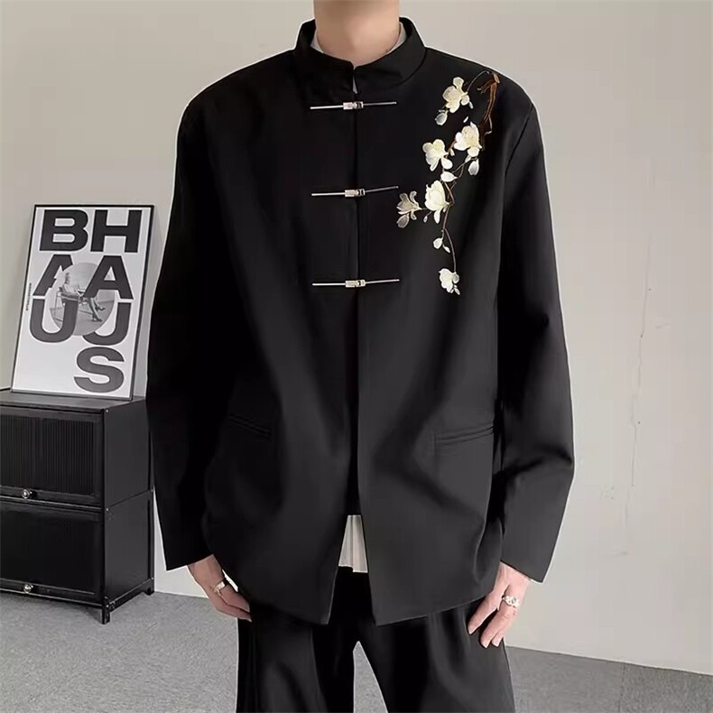 春秋新中式重工刺绣玉兰花中山装西服外套男高级感西服潮JKW76图片