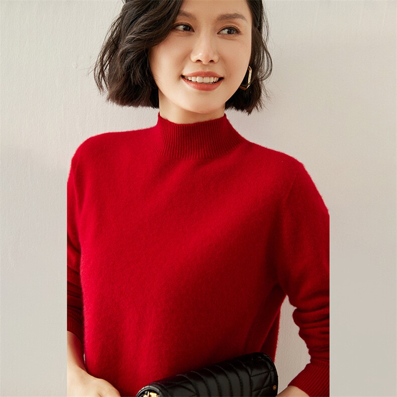 反季清仓断码羊绒半高领羊毛衫女长袖套头毛衣百搭针织衫打底衫，女装羊毛衫，蚂蚁派对工厂直营店