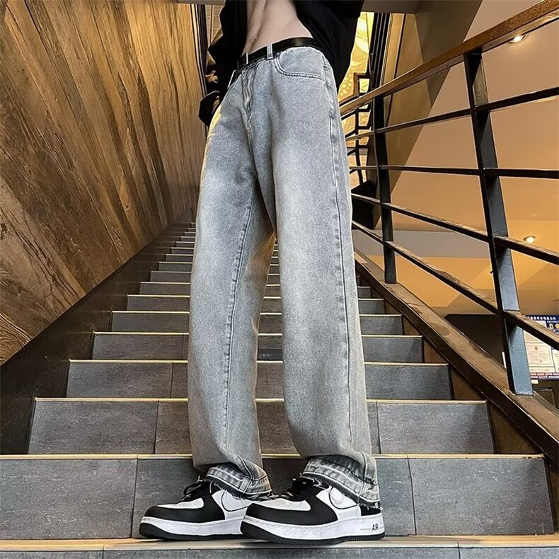 直筒牛仔裤春季美式复古水洗男生垂感休闲裤 HK134 P42图片