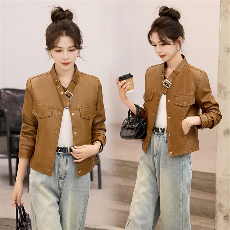 海宁真皮皮衣女外套2025年新款春秋小个子短款女士休闲绵羊皮夹克，女装皮衣，臻衣坊