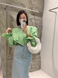 【DAVIDA】减龄翻领木耳边衬衣图片