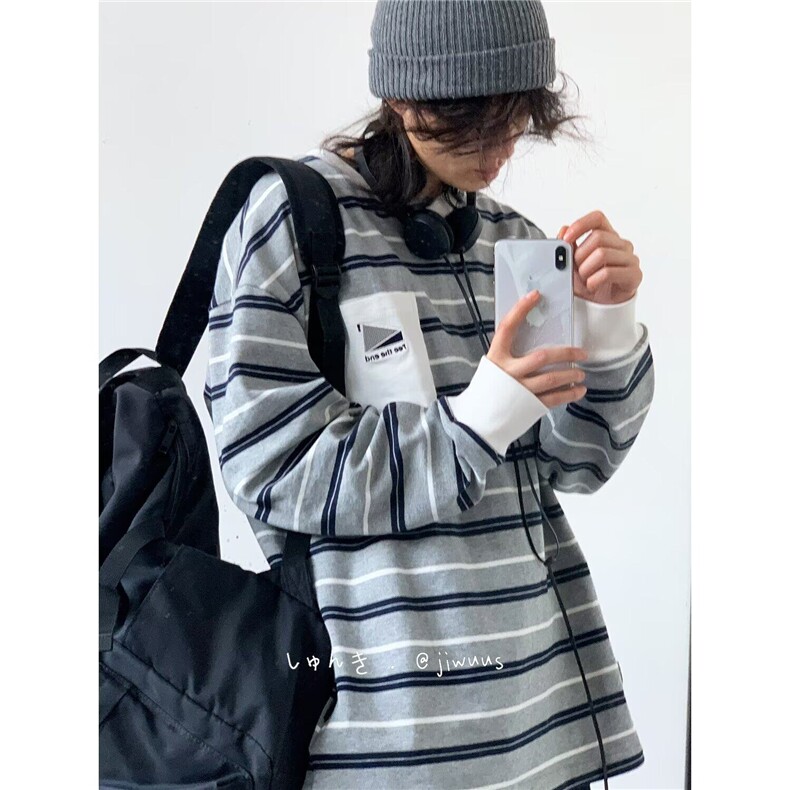 Q95/P54 原版纯棉针织面料条纹长袖T恤图片
