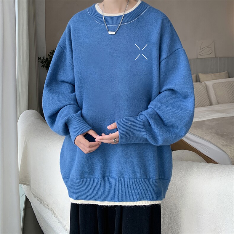 控78假两件毛衣男大码加绒针织衫男毛线衣M80305-P55加绒P70,男装针织衫/毛衣,电商A040