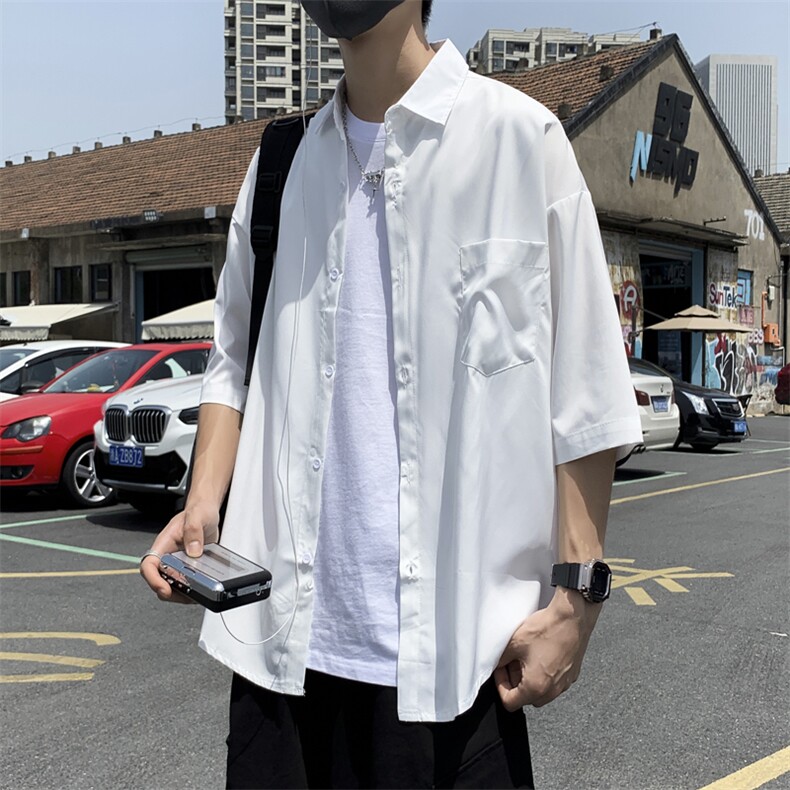 痞帅衬衫男短袖港风日系休闲宽松工装衬衣韩版百搭外套CS0312-P30,男装衬衫,星座308B-1