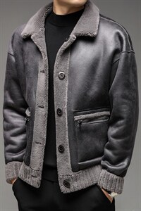 新款商务休闲宽松夹克男士百搭羊毛颗粒男装纯色上衣免烫外套图片