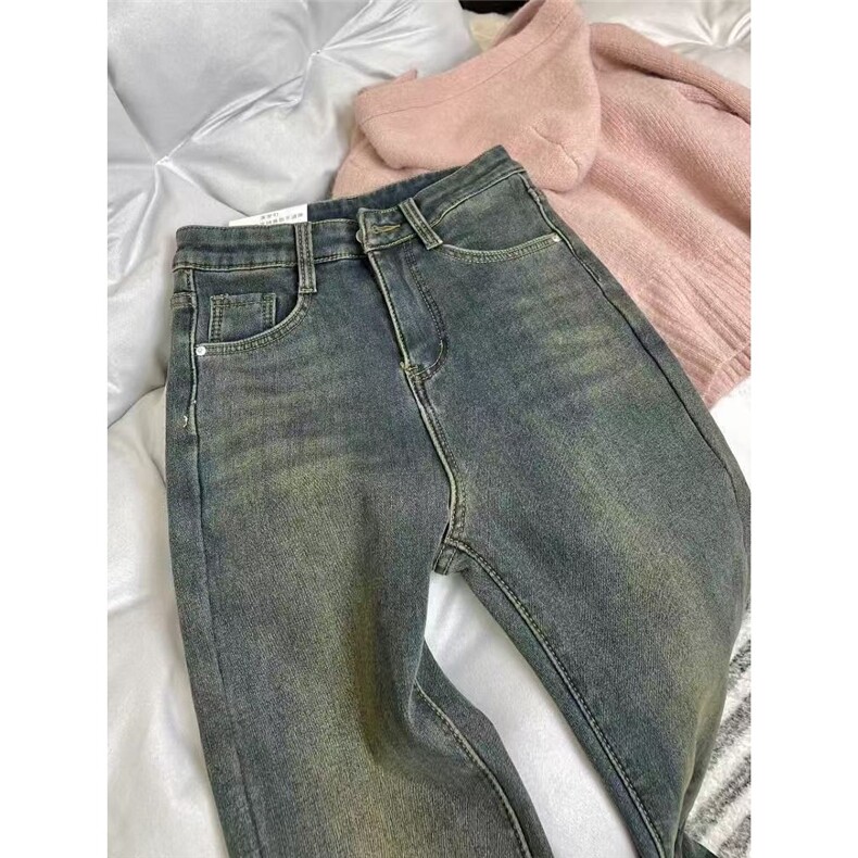现货加绒加厚辣妹微喇牛仔裤女复古宽松高腰显瘦马蹄喇叭拖地长裤,男装牛仔裤,星座302B