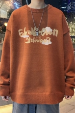 1港风长袖印花毛线毛衣男宽松休闲圆领套头针织衫7473P48加绒P55，男装针织衫/毛衣，星座226-2