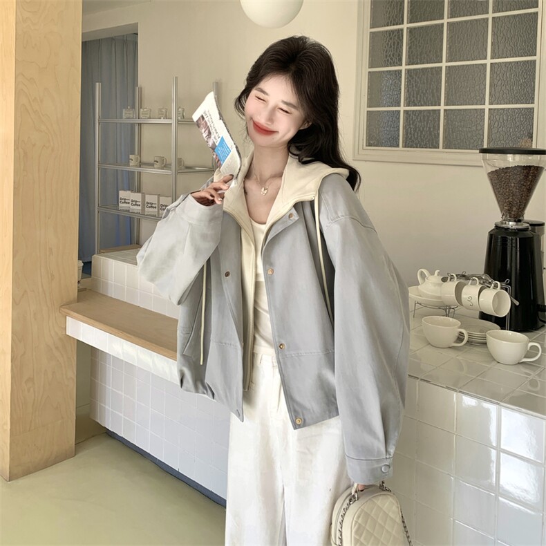 出货灰蓝色假两件外套2C198-6837-P155,女装短外套,2C198