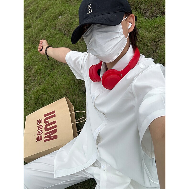 薄款冰丝短袖衬衫男简约纯色垂感休闲痞帅衬衣 CS288-P20图片