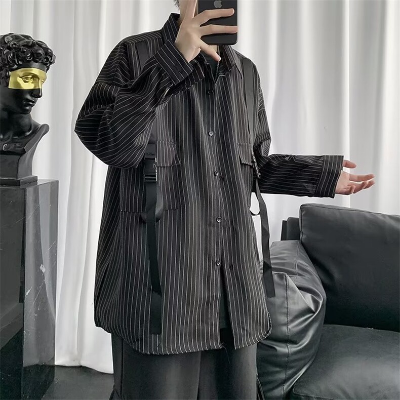 条纹衬衫男韩版潮流高街帅个性2023春秋新款ins宽松外套CY027-P36,男装衬衫,星座412-2