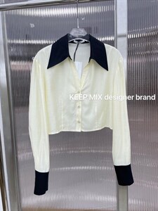 KP设计师款—V领拼色衬衫,女装衬衫,KEEP MIX