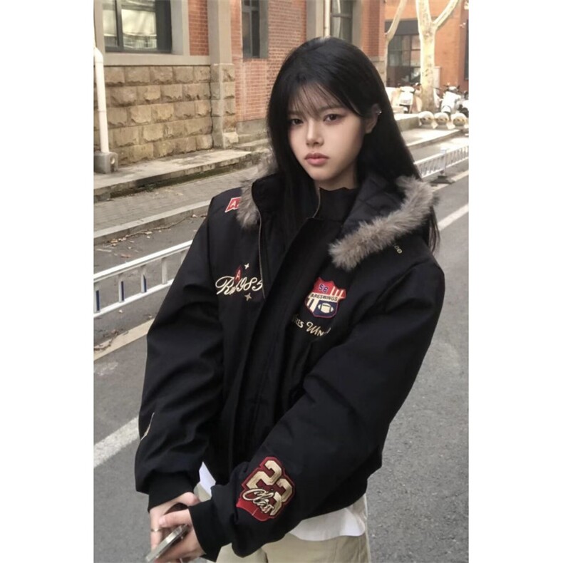 1506-1/MQ181/P76徽章刺绣毛领连帽棉衣棉服女复古外套秋冬季男女,男装棉衣,星座1506-1