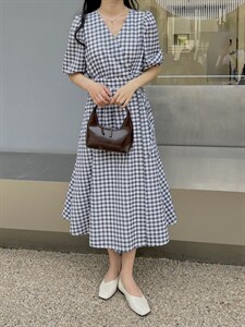 【补单款】夏季 格子系列显瘦款连衣裙,女装连衣裙,奥瑾