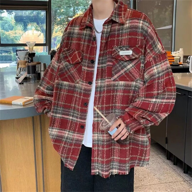 秋冬加厚毛呢格纹衬衫小香风外套男款高级感工装夹克W8061-P55,男装夹克,星座512-4