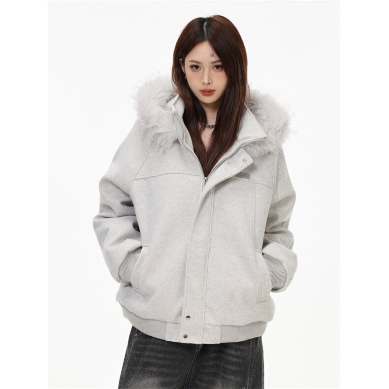 1506-1/M78861/P99灰色美式复古连帽毛呢棉服女款,男装棉衣,星座1506-1