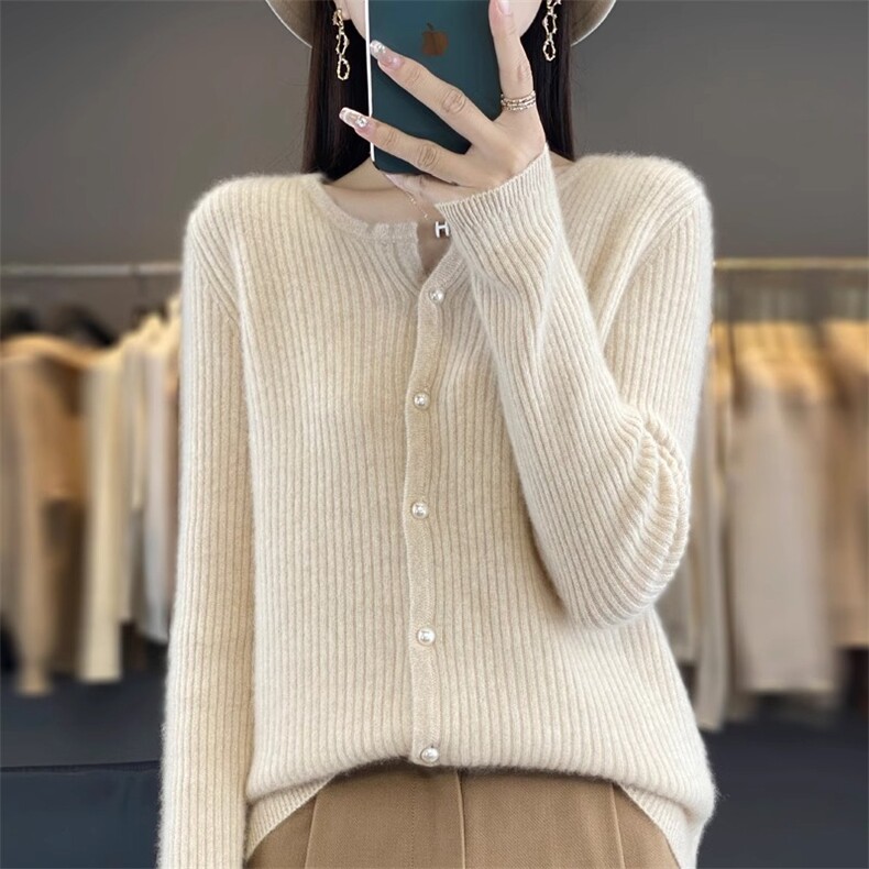 女士秋冬针织开衫纯色简约柔软舒适羊毛衫,针织衫/毛衣,伟泽羊绒