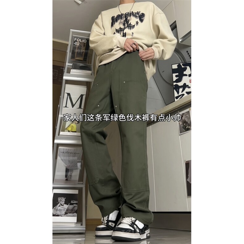 伐木裤军绿工装美式男高街宽松直筒休闲裤cleanfit裤子GJ301P45,男装牛仔裤,电商D256-1(原A064-1)