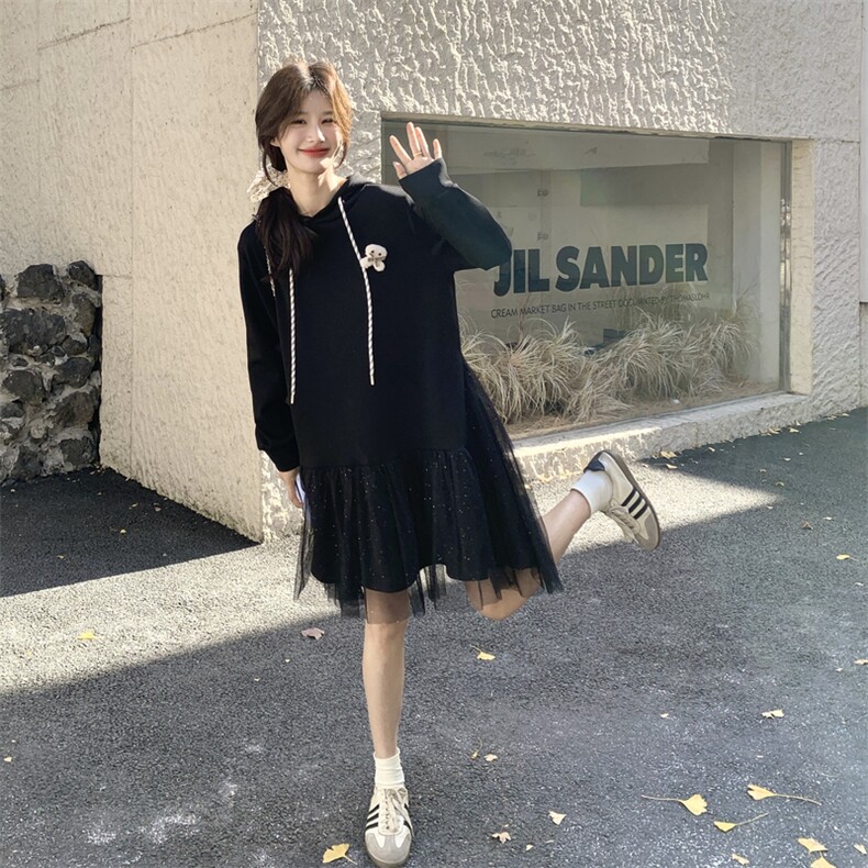 26春新款现-黑色网纱可盐可甜卫衣连衣裙2607A黑-P155K248,女装连衣裙,2B190
