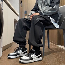 机能风防水束脚冲锋裤男潮牌纯色痞帅宽松休闲直筒松紧腰九分裤子，男装休闲裤，星座601-1