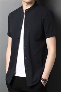 QLM99123男士2023年夏季新款短袖衬衣修身休闲青年衬衫纯棉P50图片