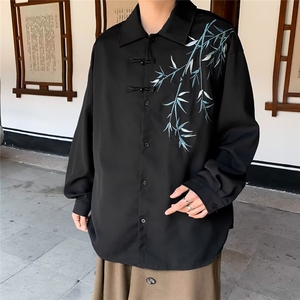 新中式风长袖衬衫男装春秋宽松刺绣衬衣夏季短袖 C08图片