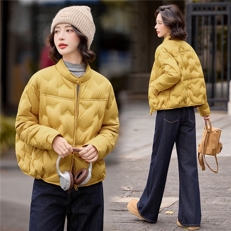 黄色90白鸭绒羽绒服女2025冬季新款宽松休闲百搭轻薄厚外套女,女装羽绒服,梦懿尔